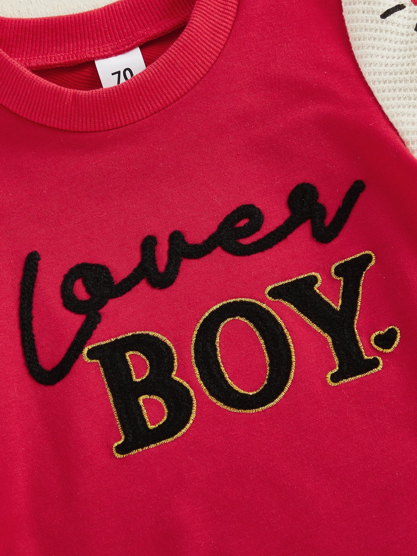 Toddler Boys Valentine's Day Outfit Set - Letter Embroidery T-Shirt & Candy Heart Shorts