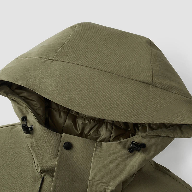 Down Jacket Men Textured Hooded Loose Fit Outdoor Style Coat Winter Sportswear