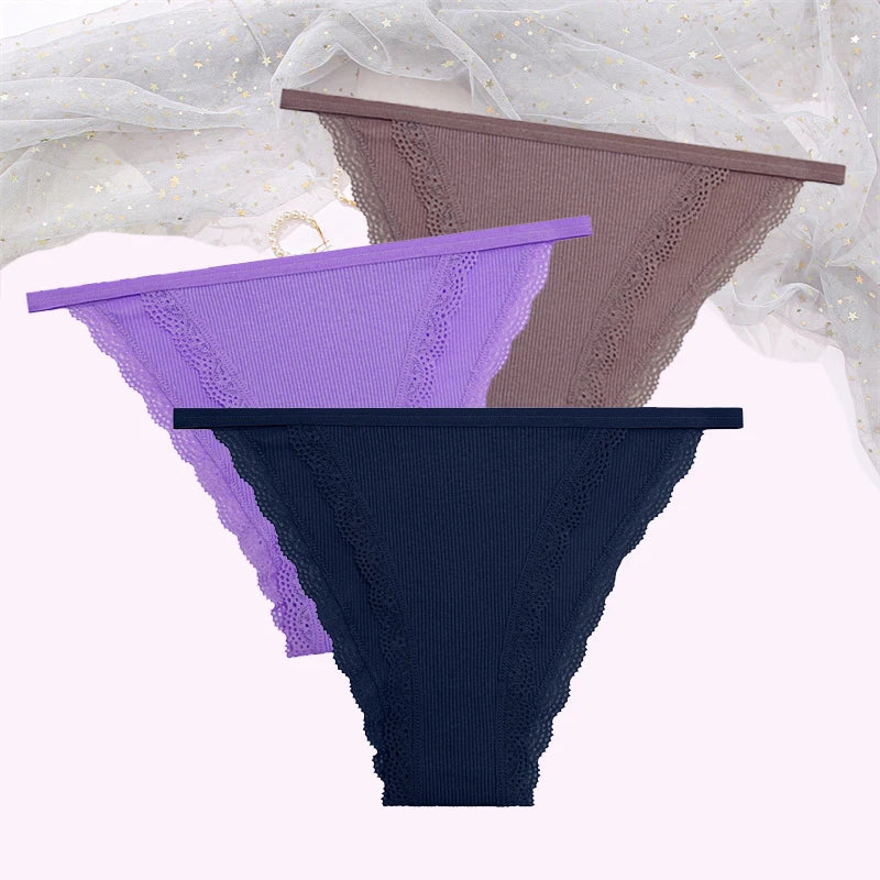 Women's Cotton Lace Briefs 3-Piece Set - Comfortable Underwear