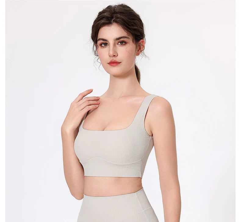 Women's High Impact Fitness Yoga Bra Soft Sports Underwear Square Neckline Gym Crop Top Breathable Workout Top