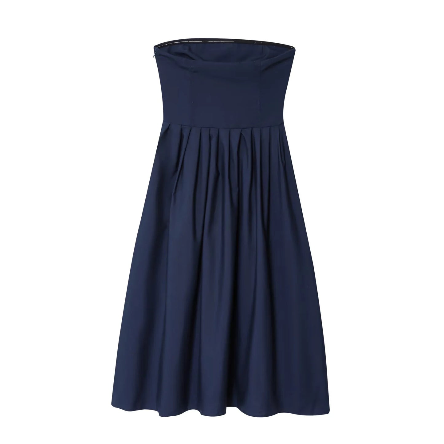 Women's Off Shoulder Pleated Poplin Strapless Summer Dress