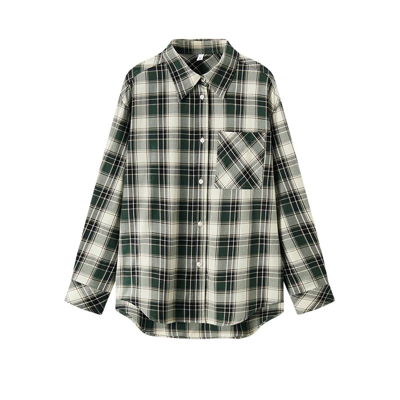 Oversized Drop Shoulder Plaid Shirt Loose Retro Casual Stylish Top