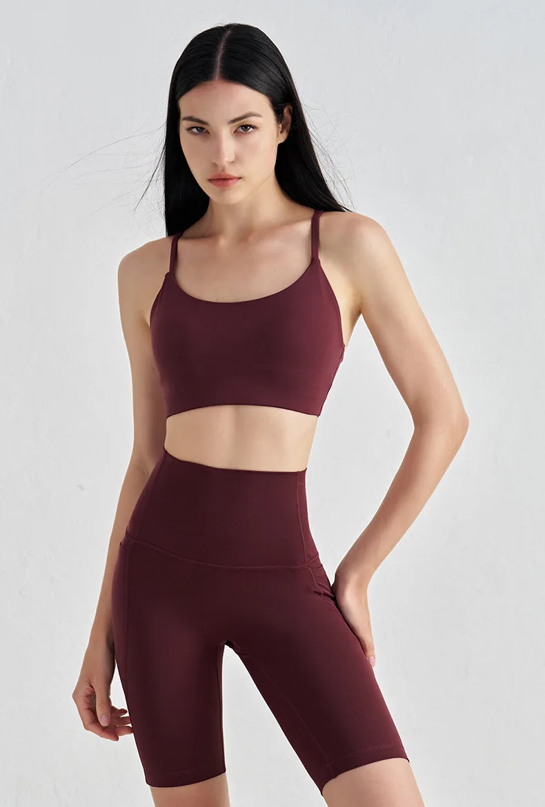 Nylon Spandex Yoga Bra Top - Removable Pads & Adjustable Straps
