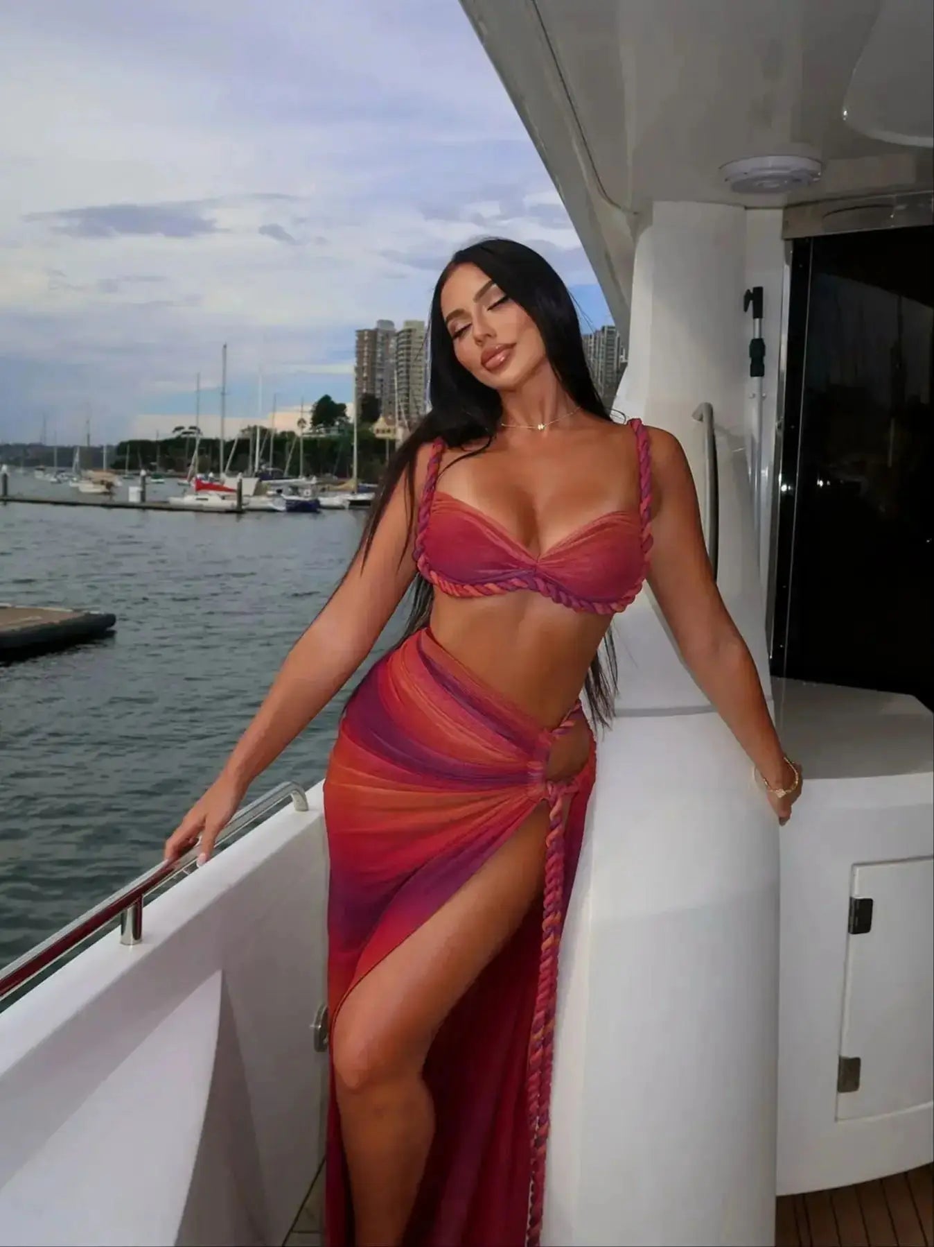 Women's Braid Bandage Bikini with Skirt 3Pcs Halter Bra Summer Skirt