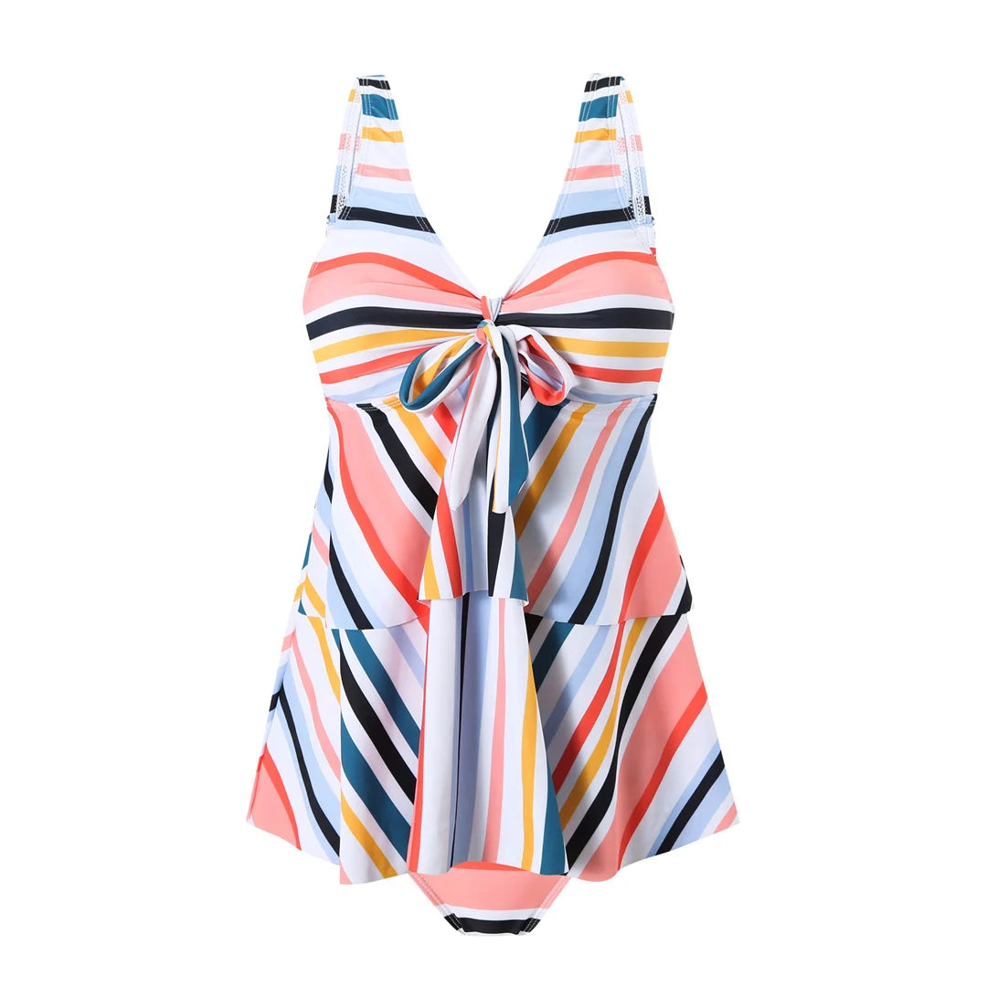 Women's Rainbow Stripe V-Neck Bikini Set - Padded Two-Piece