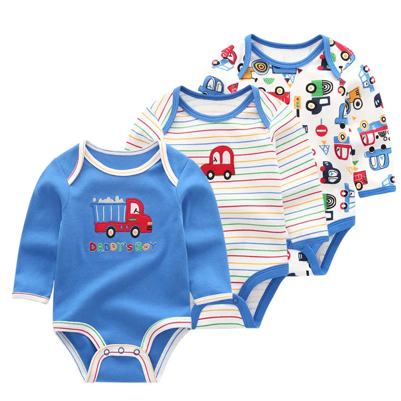 3 Pcs/Lot Baby's Long Sleeve Bodysuits 100% Cotton