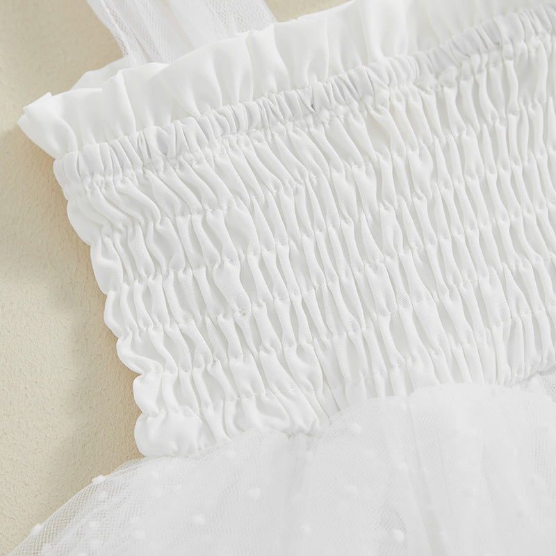 Baby Girls Princess Romper Dress Set - Sleeveless Dot Mesh Tulle with Hairband