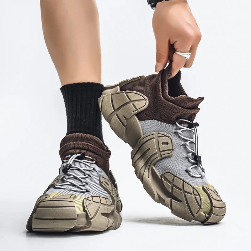 Men's Mesh High-Top Running Sneakers - Slip-On Sports Shoes