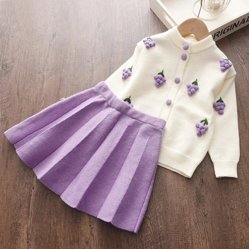 Girl's Knitted Sweater Top and Ruffles Skirt