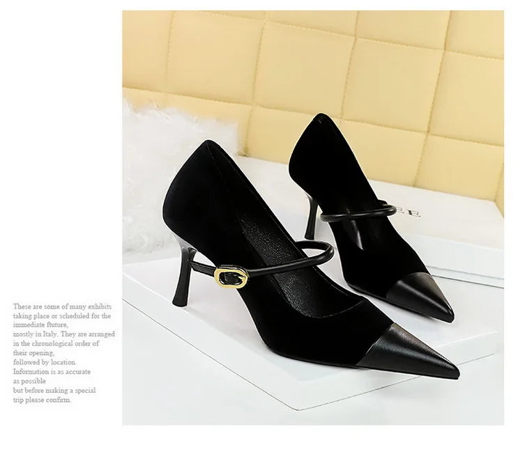 Suede Buckle Design Pumps - Pointed Toe Stilettos Available in 7cm and 10cm Heights