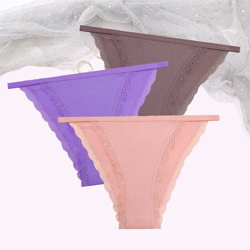 Women's Cotton Lace Briefs 3-Piece Set - Comfortable Underwear