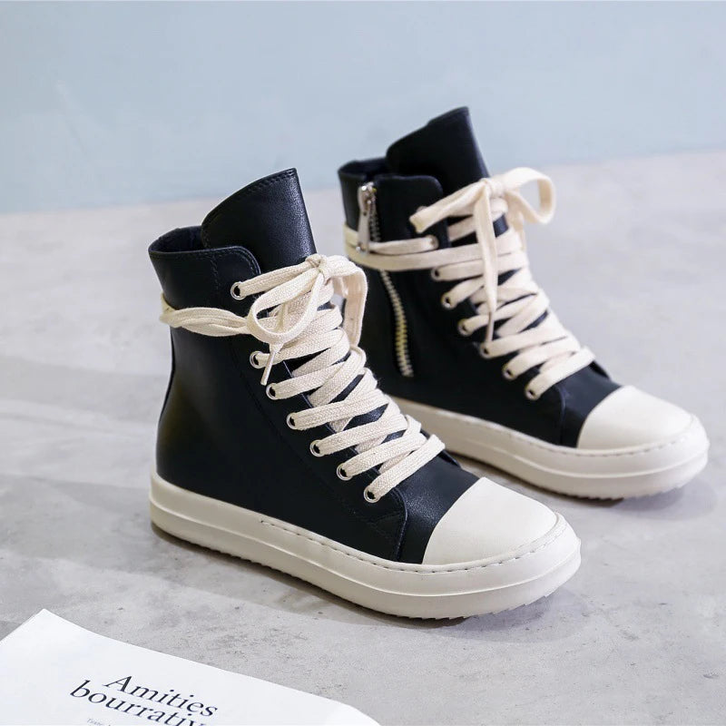 Unisex Mid-Calf Boots - High Top Lace-Up Canvas Sneaker Boots