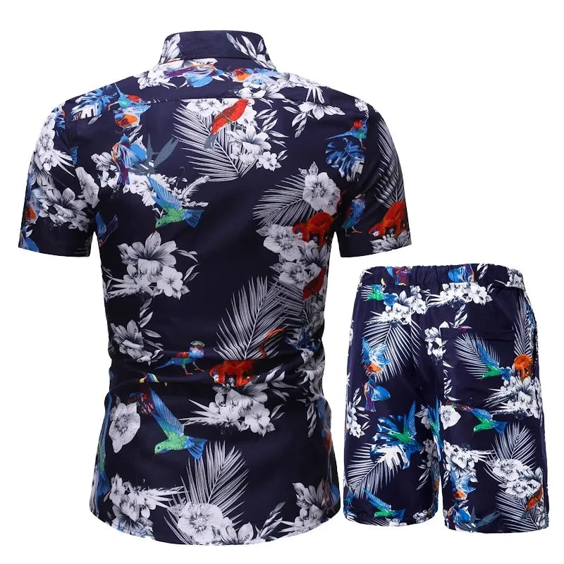 Men's Summer  Casual Set Print Hawaiian Short Sleeve Set Beach Wear Shirt and Shorts Set