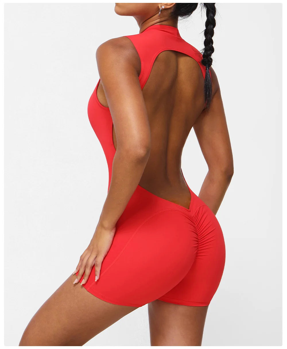 Women's Slim Fit One-Piece Sports Jumpsuit — Sleeveless Open Back Yoga Set