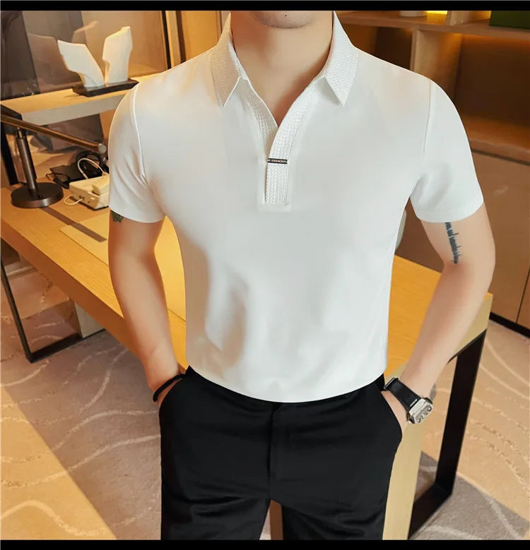Men's Summer Slim Fit Casual Short Sleeve Style Turn Down Collar Polo Shirt