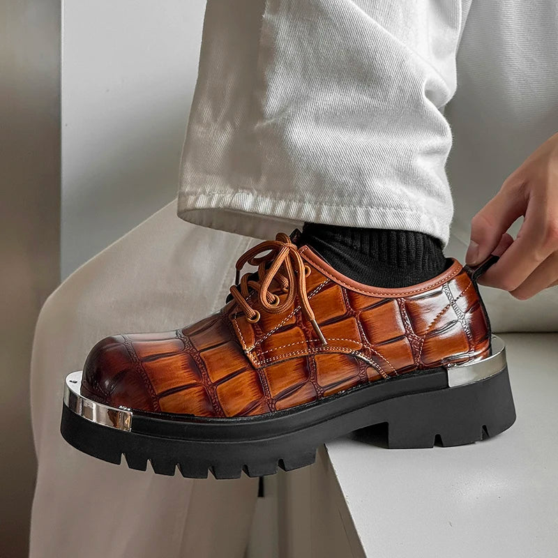 Men's Platform Derby Shoes - Genuine Leather British Style