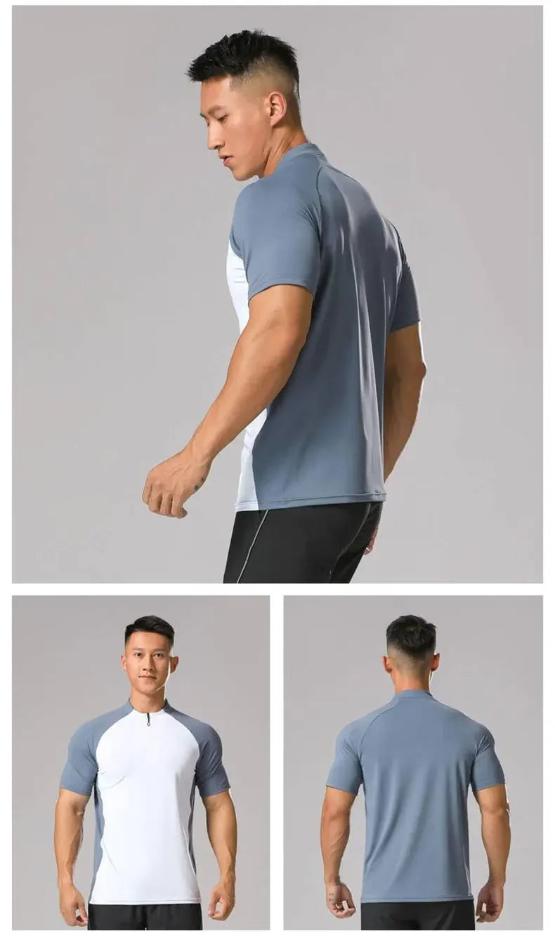 Men's Ice Silk Sweatshirt Elastic Wicking Breathable Tight High Quality Sport Short Sleeves T-shirt