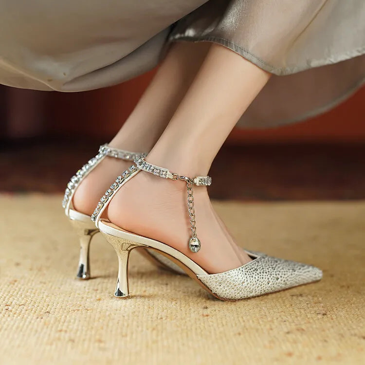 Women's Pointed Toe Rhinestone Wedding Sandals - Bowknot Pendant Pumps