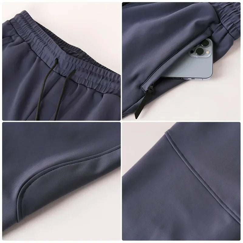 Men's Gym Workout Breathable Pants Drawstring Zip Pocket Straight Leg Trousers