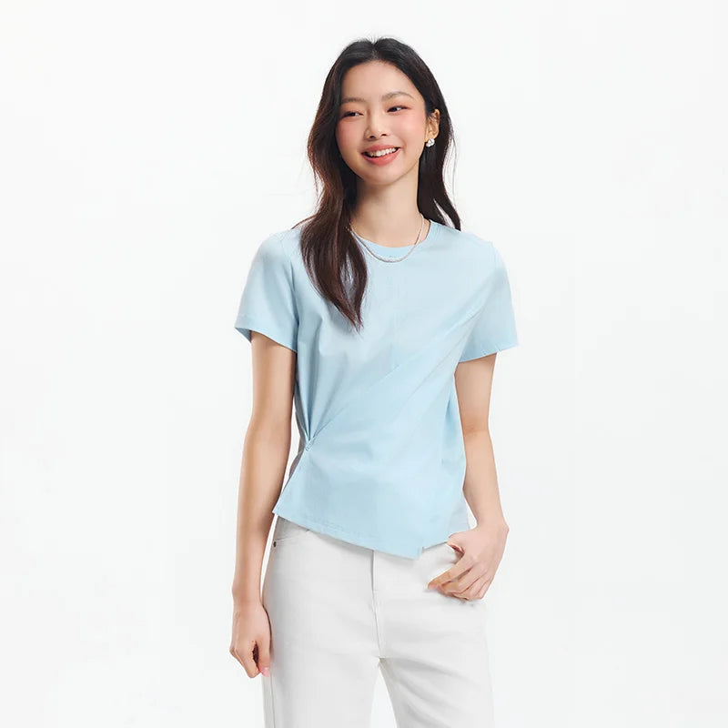 Women's Cropped Cotton T-Shirt - Split Hem Relaxed Fit Summer Top
