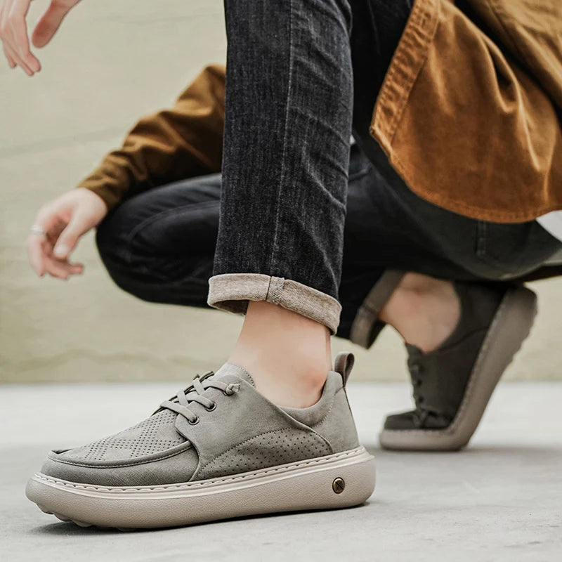 Men's Casual Platform Sneakers - Breathable Lace-Up Tennis Shoes