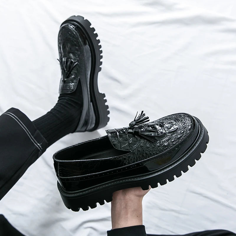 Leather Business Dress Shoes - Men's Slip-On Platform Loafers & Work Flats