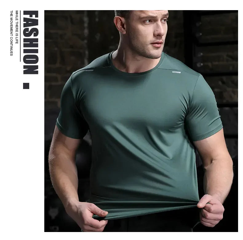 Men's Summer Loose Breathable Short Sleeve Quick Dry Running Fitness  Muscle T-Shirt