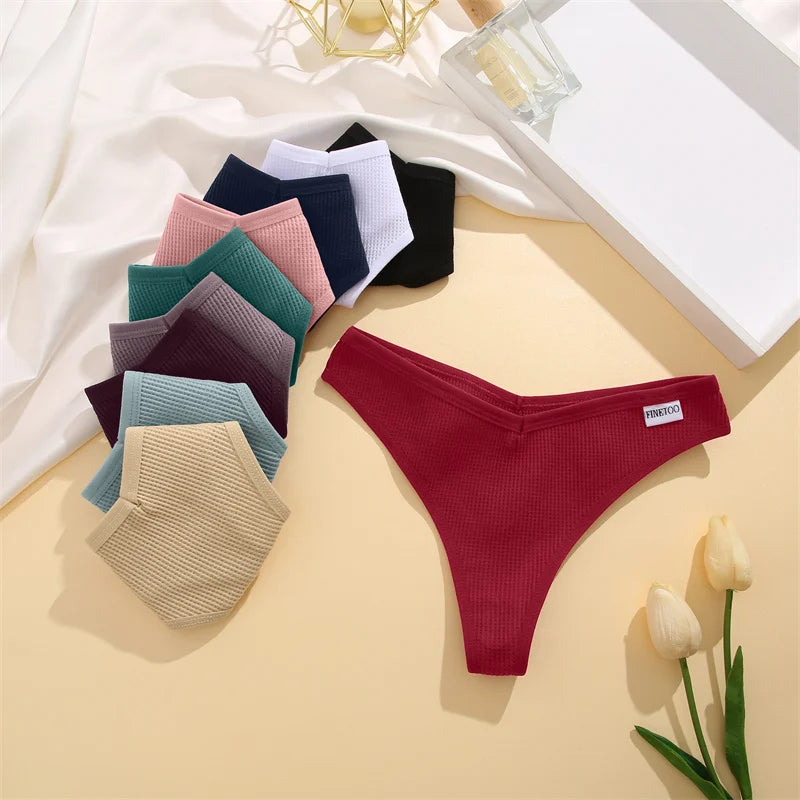 Women's Cotton Waffle Thongs 3-Piece Set - Low-Rise Comfortable Underwear