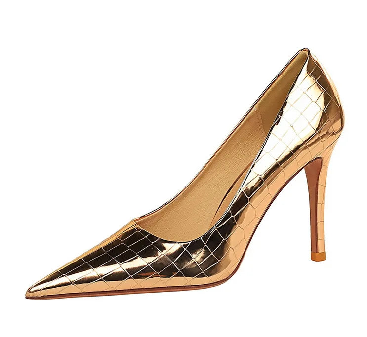 Women's Metal Stone Pattern High Heels Shoes Stiletto Shoes