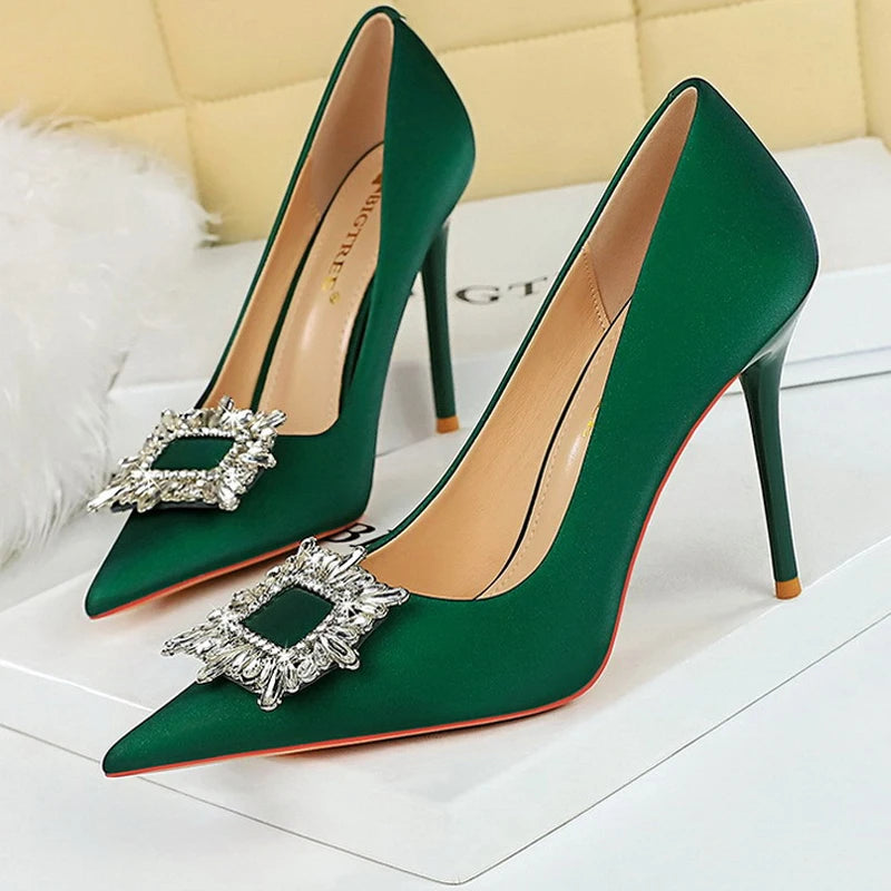 Women's Metal Rhinestone High Heels Silks Satins  Stilettos