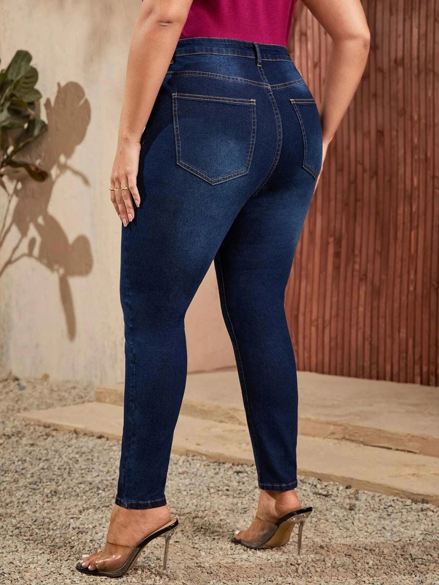 Women Plus Size Full Length High Waist Stretchy Pencil Curve Denim Jeans