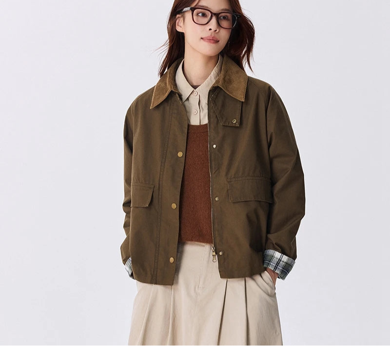 Women's Raglan Sleeve Patchwork Jacket - Loose Fit Retro Chic Autumn Coat