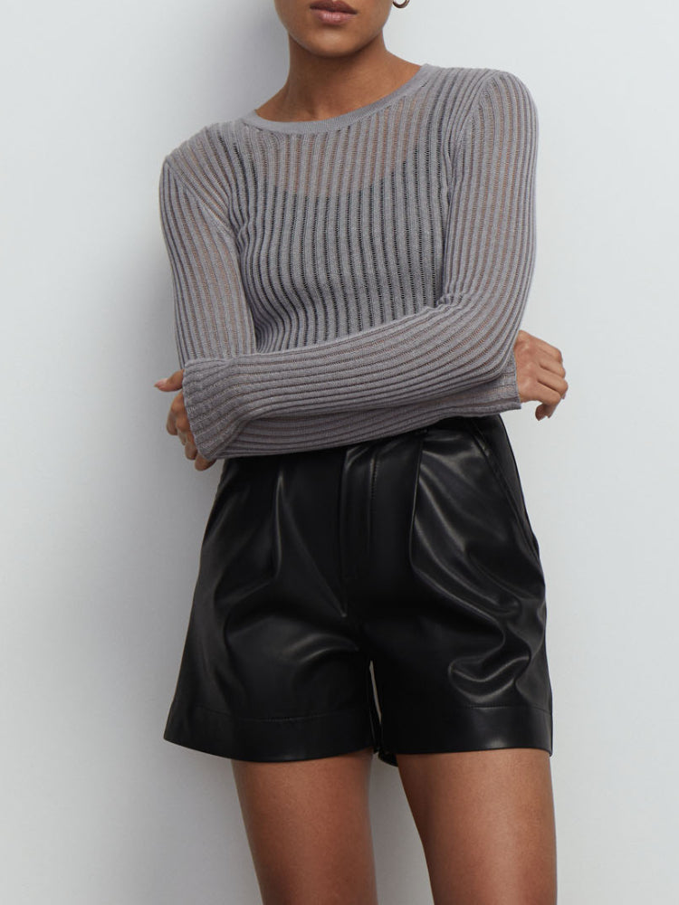 Women's Striped See Through Long Sleeve Top