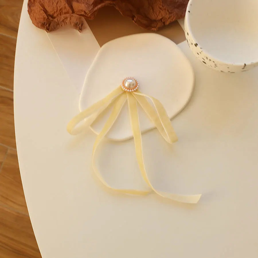 Anime Style Velvet Bow Pearl Brooch - Sweet Academic Pin for Girls
