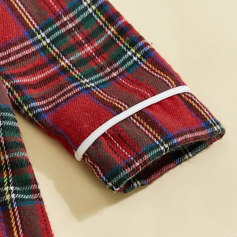Baby Plaid Pajama Romper - Turn Down Collar Long Sleeve Bodysuit