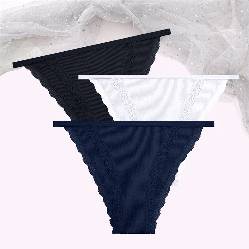 Women's Cotton Lace Briefs 3-Piece Set - Comfortable Underwear