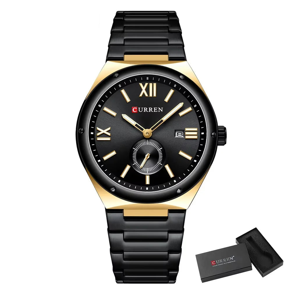 Premium Waterproof Business Watch - Luminous Date Display Stainless Steel Square Quartz