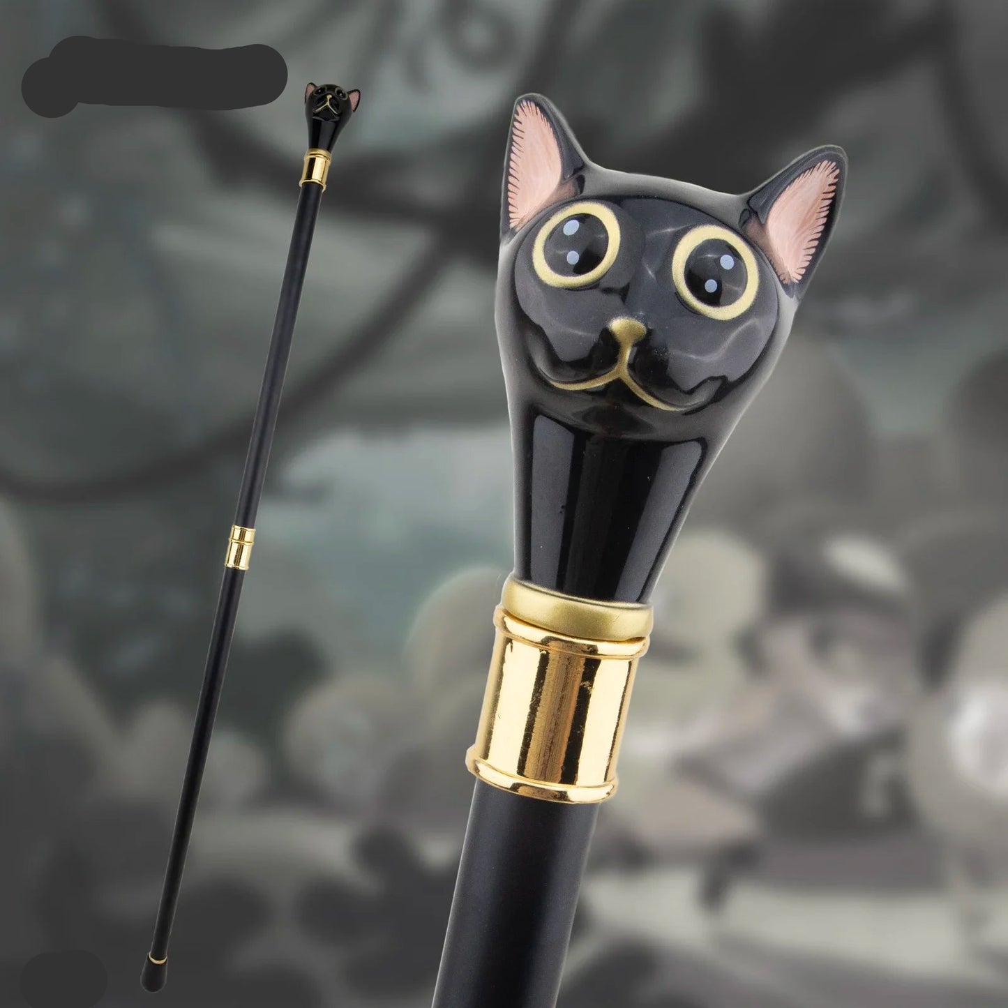 Black Golden Cat Gentleman Kitten Walking Cane  Walking Stick Gentleman Crosier Knob Walking Stick 93cm