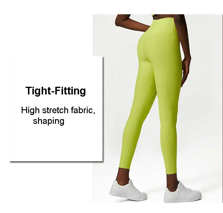 Women's Two Pieces Yoga Set Ribbed Fabric Workout High Impact Bra Fitness Leggings Breathable Sportswear