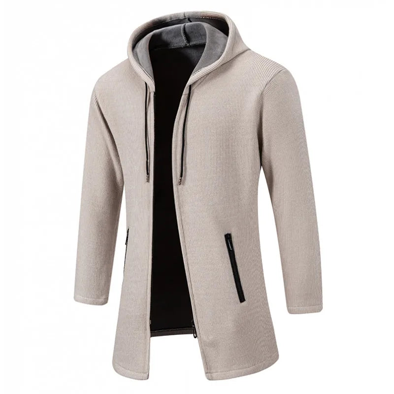 Winter Fleece Long Cardigan - Hooded Knit Sweater Coat