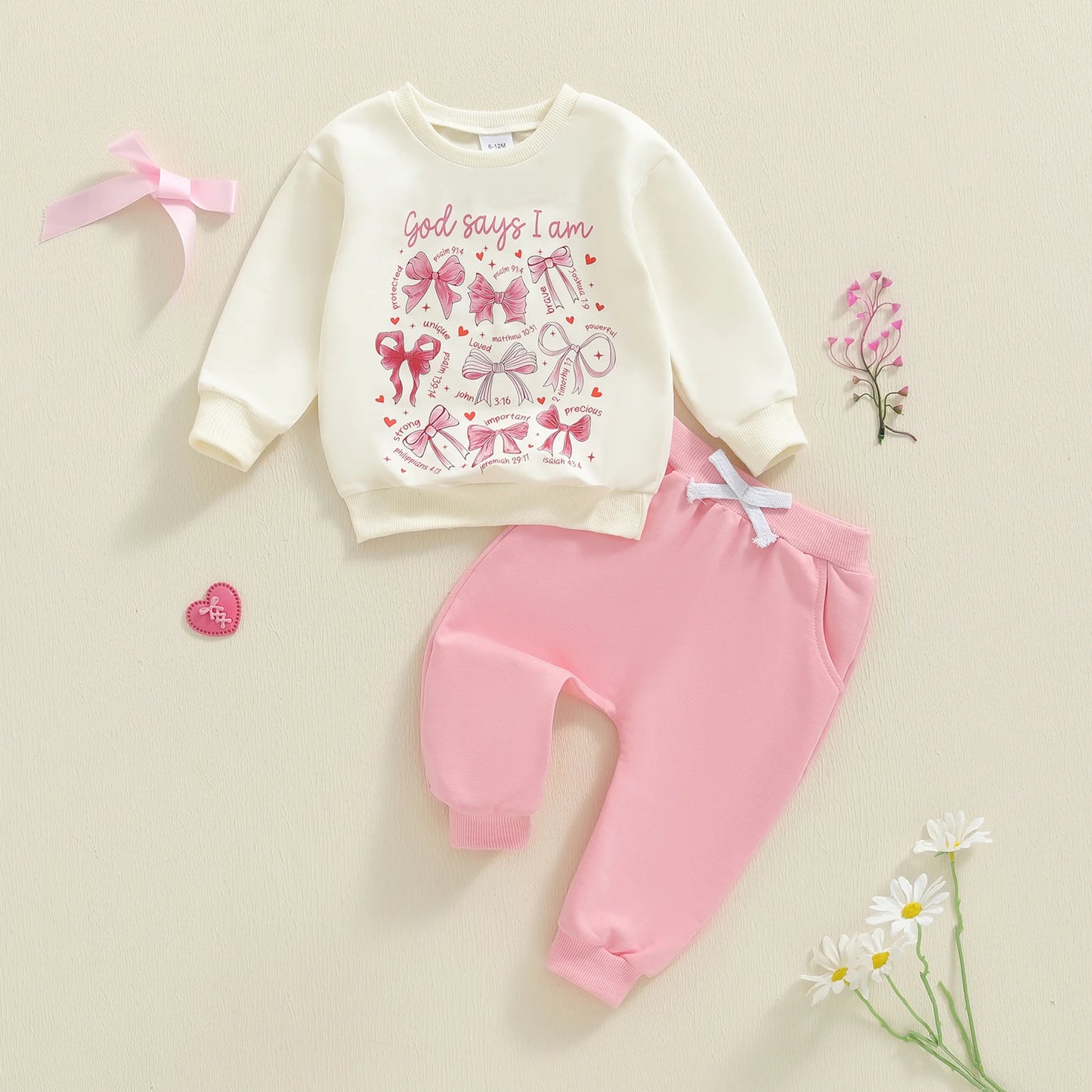 Baby Girls Fall Winter Clothes Set - Bow Letter Print Sweatshirt & Pants (0-3Y)