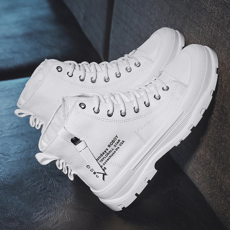 Men's Casual High Top Sneakers Platform  Lace Up Ankle Boots  Comfortable  Canvas Shoes
