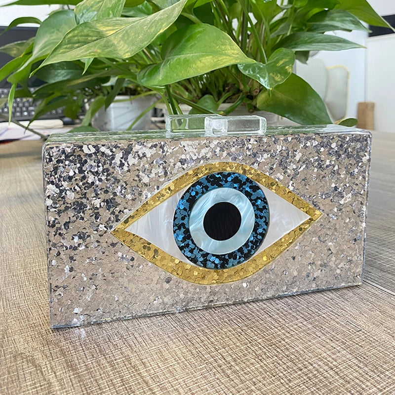 Women's Silver Chain Minaudière Evening Clutch Bag – Mini Crossbody Purse