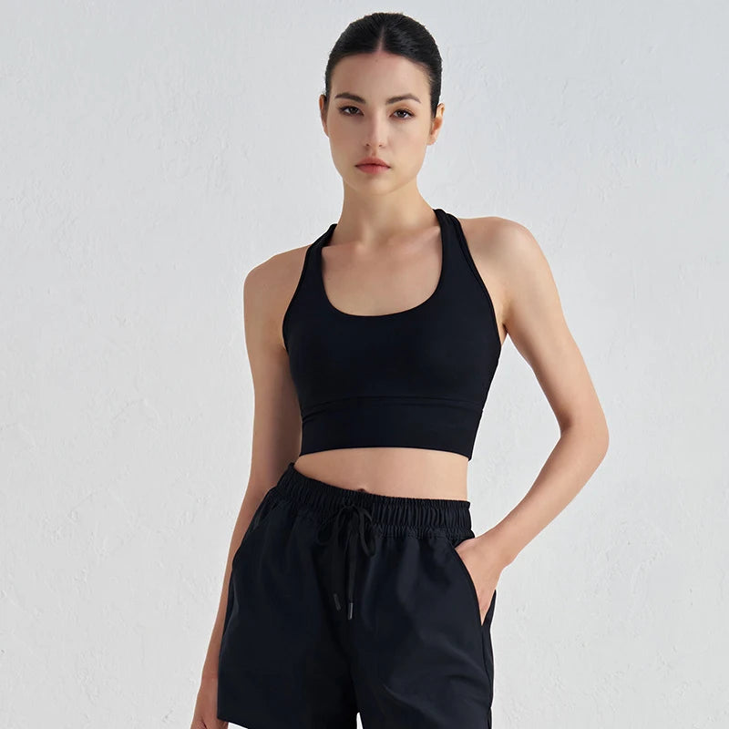 Backless Yoga Crop Top Bra - U Neck Sports Bra with Removable Padding