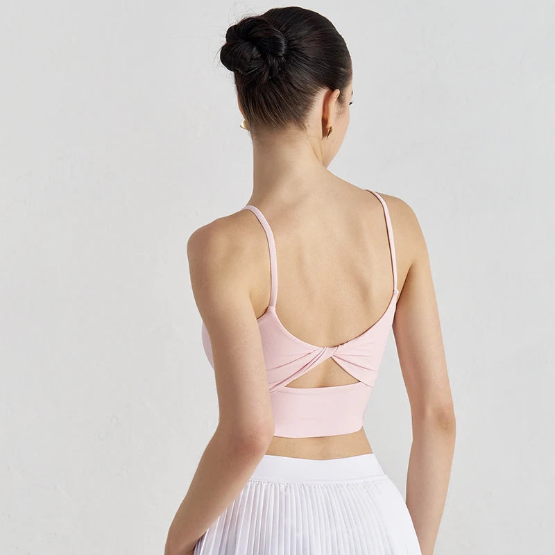Bowknot Back Sports Bra - Thin Strap Yoga Fitness Bra with Elastic Support
