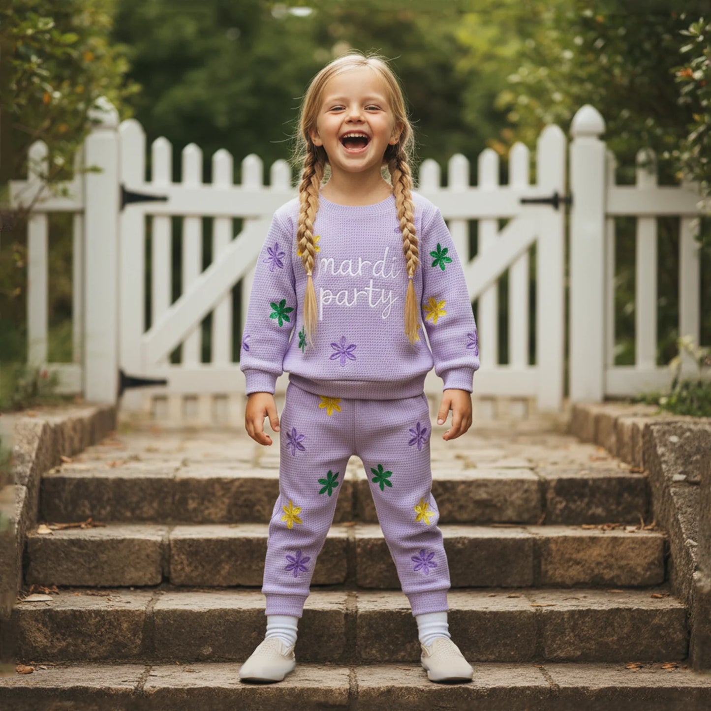 Toddler Kids Girls Carnival Long Sleeve Letter Floral Embroidery Sweatshirt and Pants Set