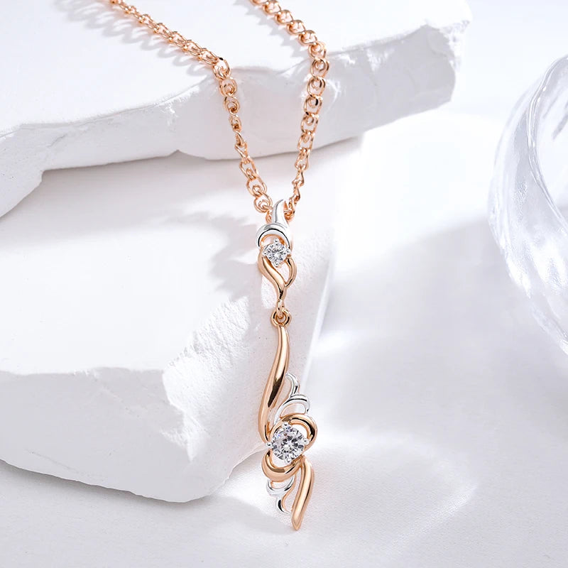 Women's 585 Rose Gold Silver Colour Mix Boho Unique Flower Shape Pendant Necklace