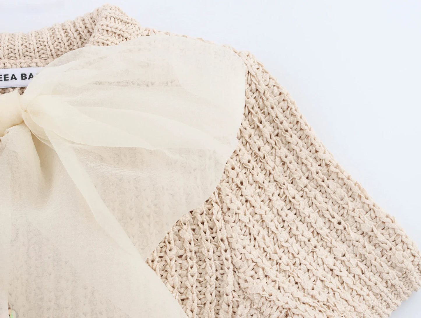Women's Sheer Knit Short Sleeve Jacket with Bow Detail