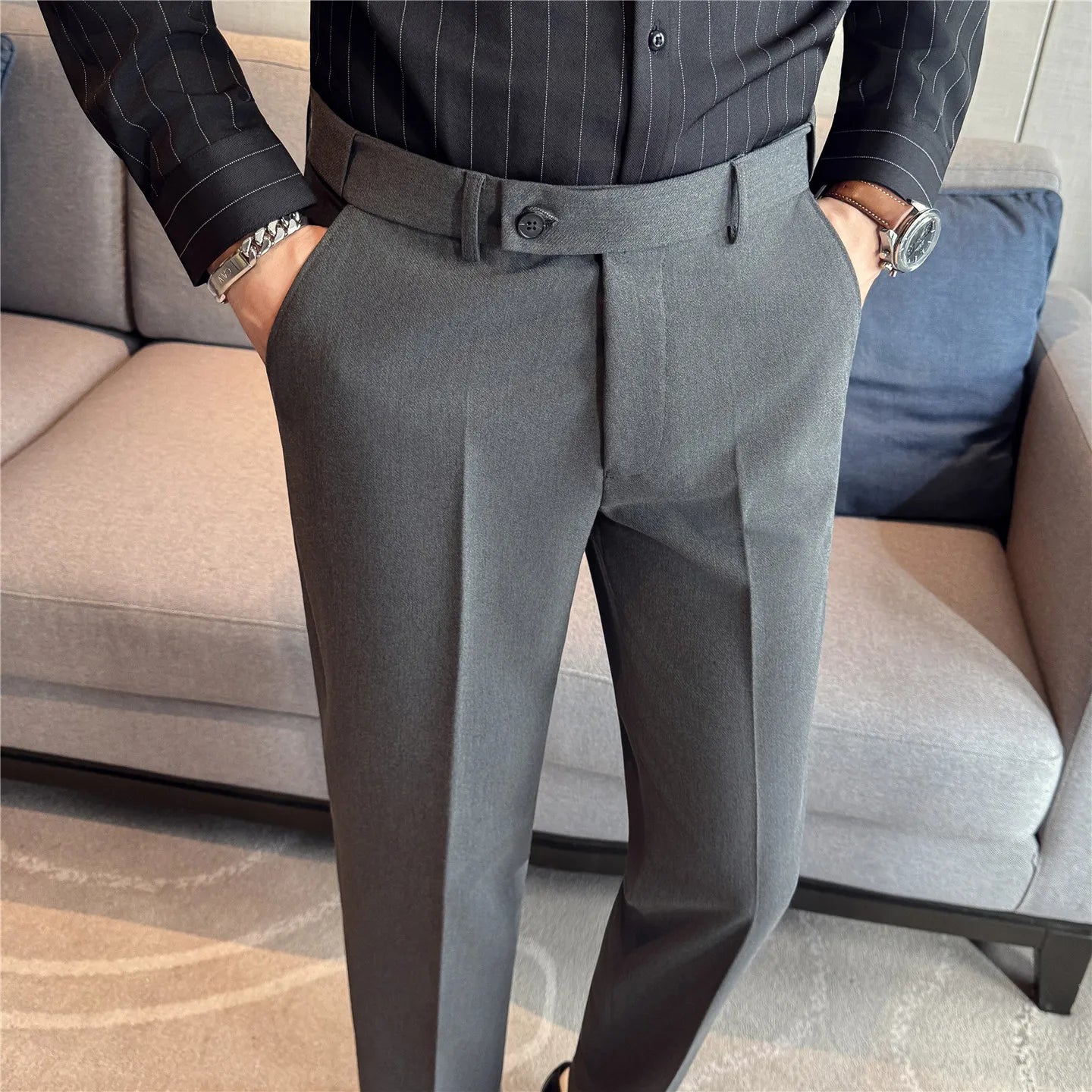Men's Slim Fit Wrinkle-Free Suit Trousers