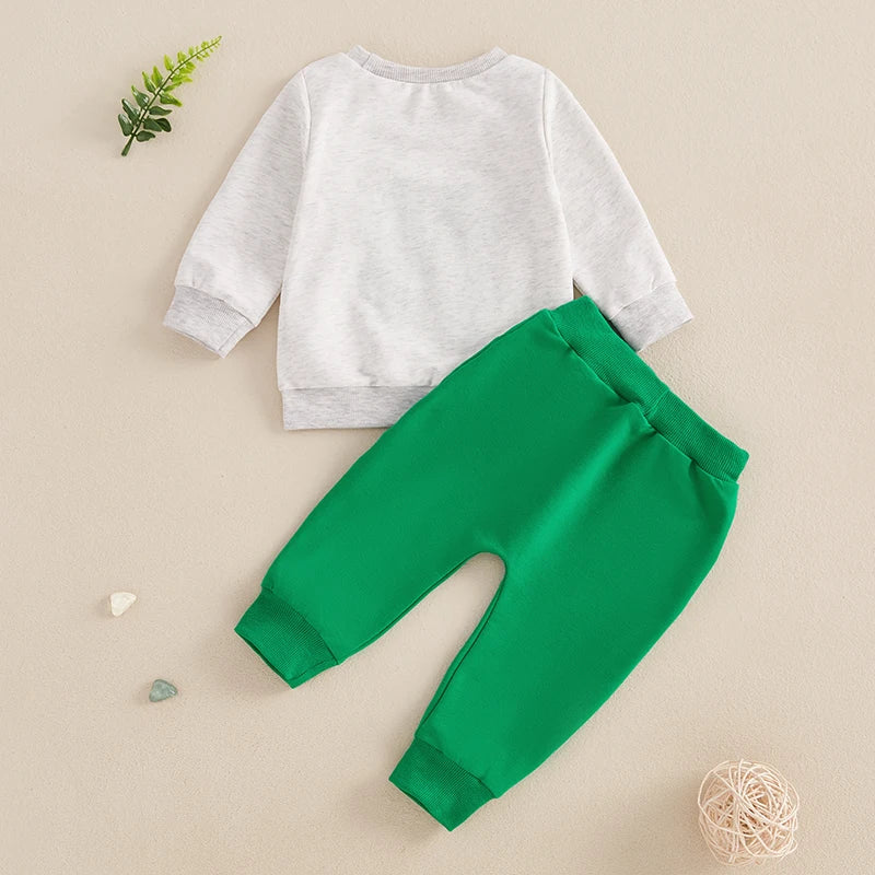 0-3YBaby Boys Girls 2pcs Clover Embroidery Long Sleeve Pullover Sweatshirt and Elastic Waist Pants